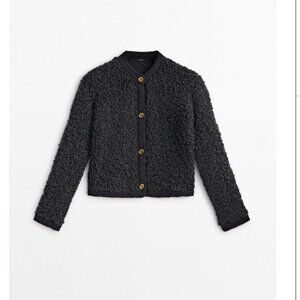 Massimo Dutti Boucle Cardigan, Size M, Charcoal Grey, REF 5668/523